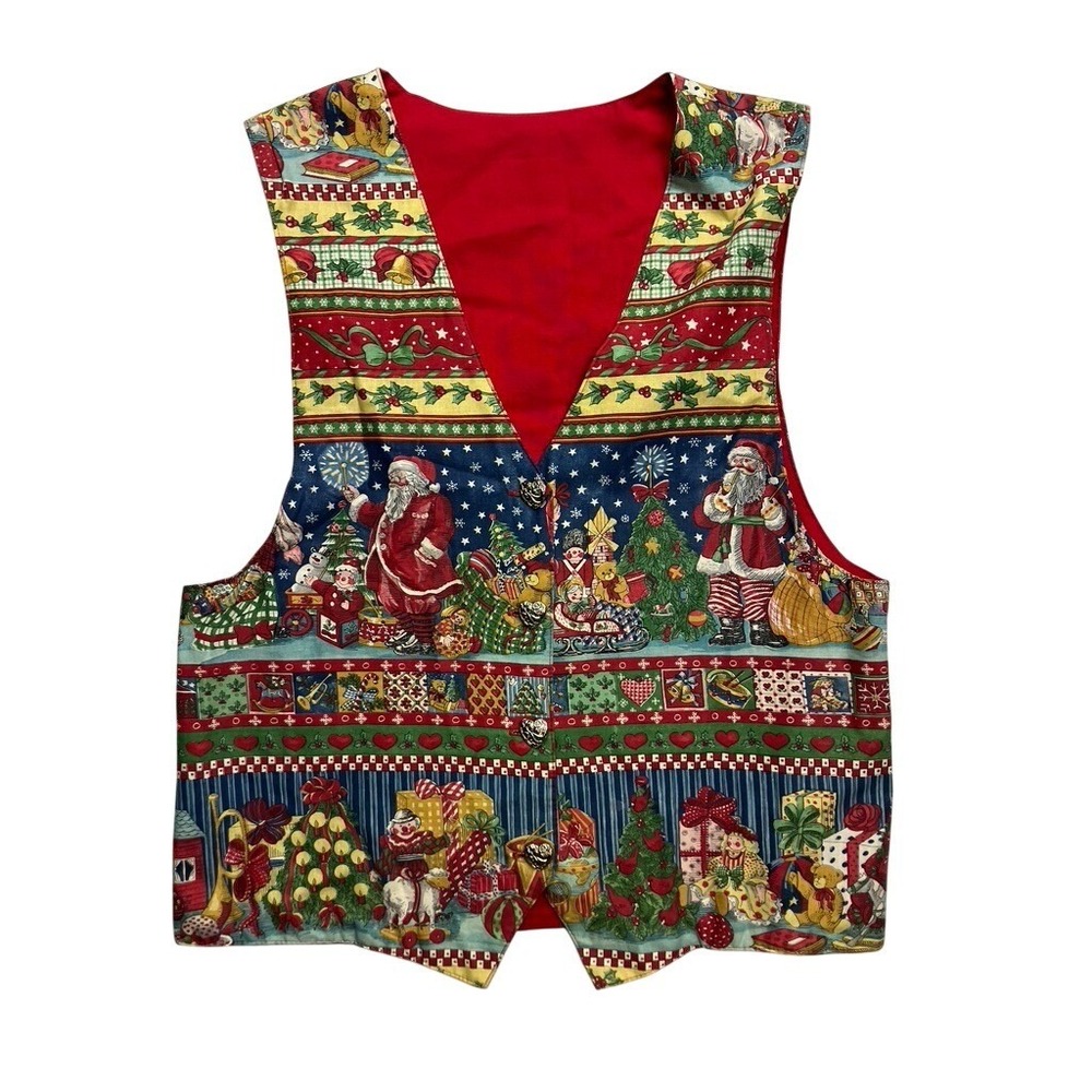 Handmade Vintage Christmas Holiday Vest Santa Patchwork Novelty Womens L